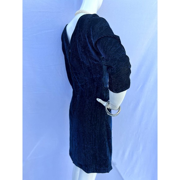 80’s Metallic Blue Threaded Sheath Dress - Picture 4 of 11